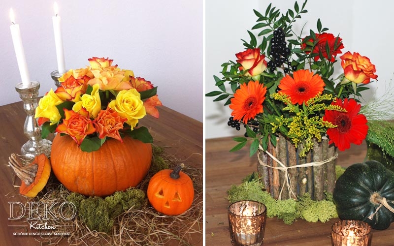 DIY Herbstdeko für den Tisch mit Vasen aus Kürbis und Holz Deko-Kitchen
