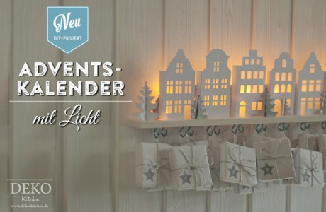 Adventskalender basteln mit beleuchteten Mini-Häusern