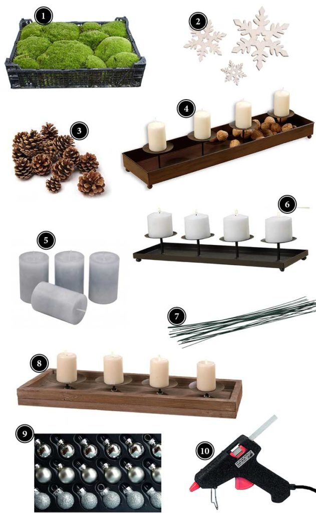 DIY: hübscher länglicher „Adventskranz“ mit Moos und Kugeln – Deko-Kitchen