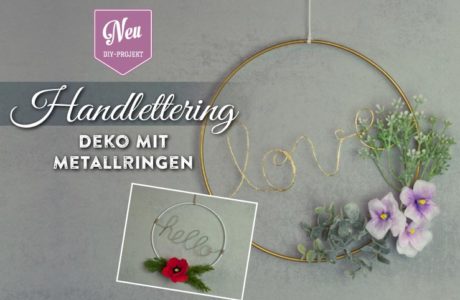 Handlettering-Deko mit Metallringen und Zweigen Deko-Kitchen