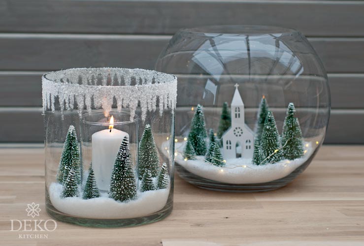 DIY: weihnachtliche Windlichter mit hübscher Straub Schneelandschaft Deko Schöne machen Esther Deko-Kitchen: | – selber