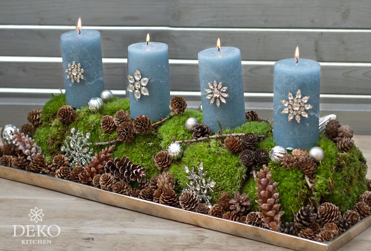 DIY: edler Adventskranz mit Moos, Zapfen und Kristall-Akzenten