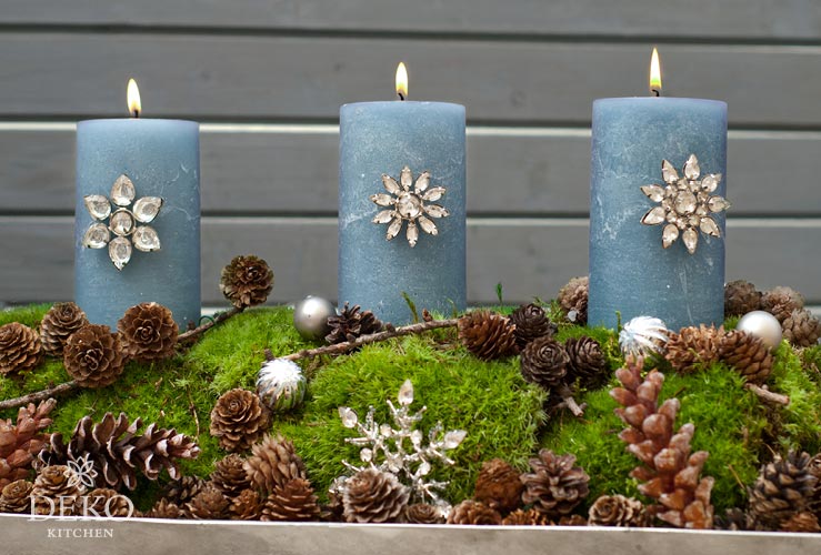 DIY: edler Adventskranz mit Moos, Zapfen und Kristall-Akzenten