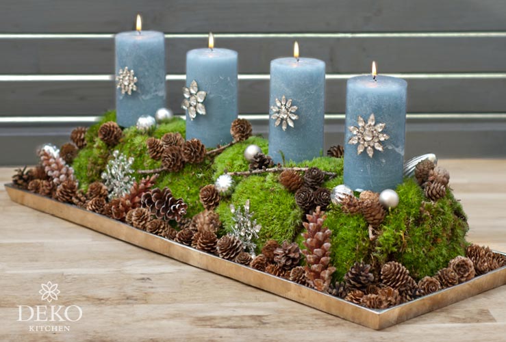 DIY: edler Adventskranz mit Moos, Zapfen und Kristall-Akzenten