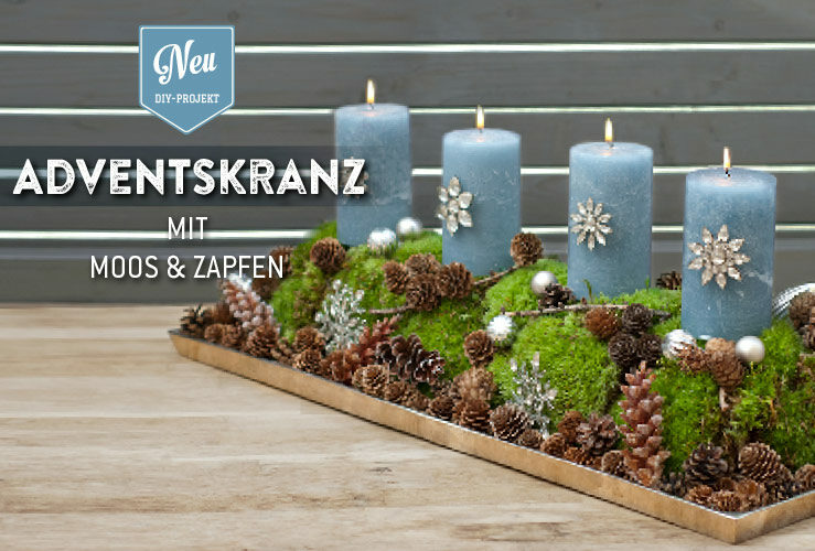 DIY: edler Adventskranz mit Moos, Zapfen und Kristall-Akzenten